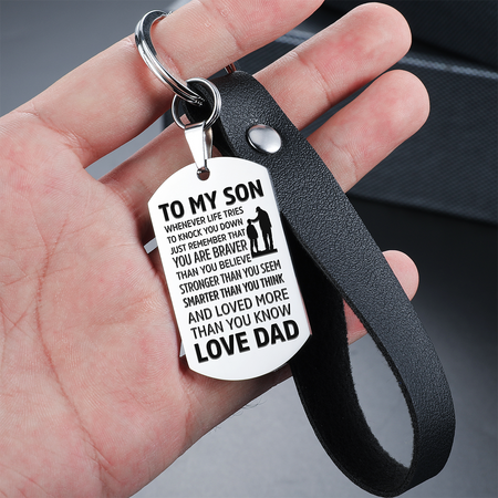 From Dad to Son - Steel & Leather Style Keychain