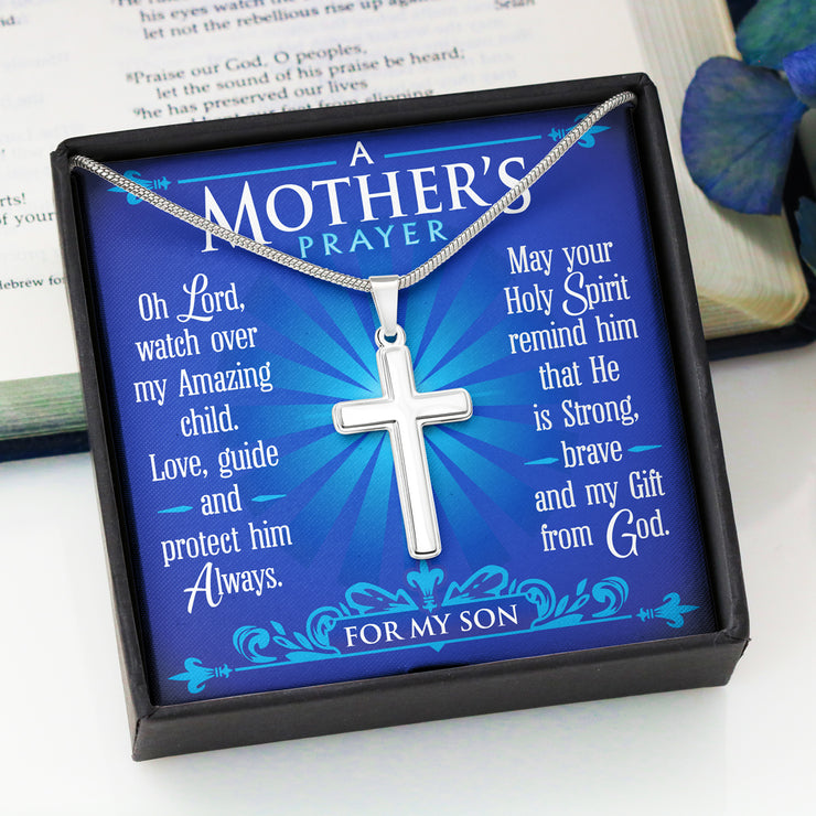 A Mother's Prayer For My Son - Keepsake Message Card & Steel Cross Necklace