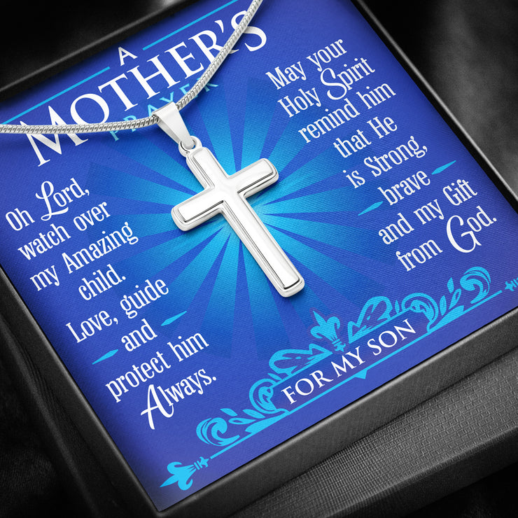 A Mother's Prayer For My Son - Keepsake Message Card & Steel Cross Necklace