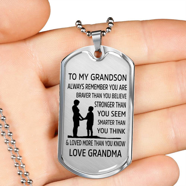 From Grandma to Grandson - Stainless Steel Dog Tag Necklace