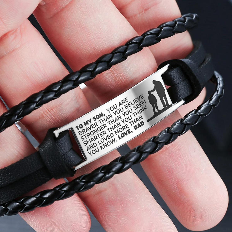From Dad to Son - Steel & Leather Style Bracelet