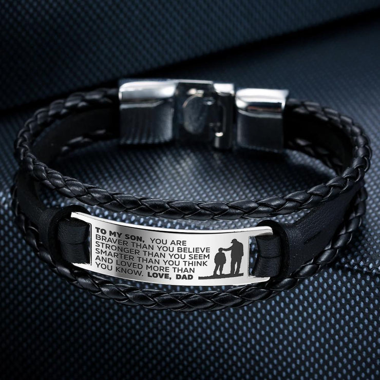 From Dad to Son - Steel & Leather Style Bracelet