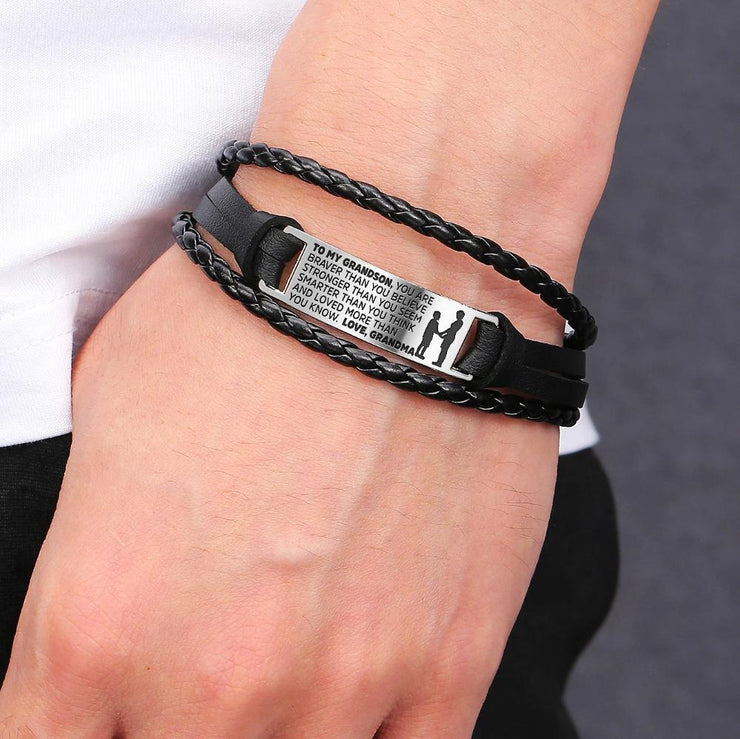 From Grandma to Grandson - Steel & Leather Style Bracelet