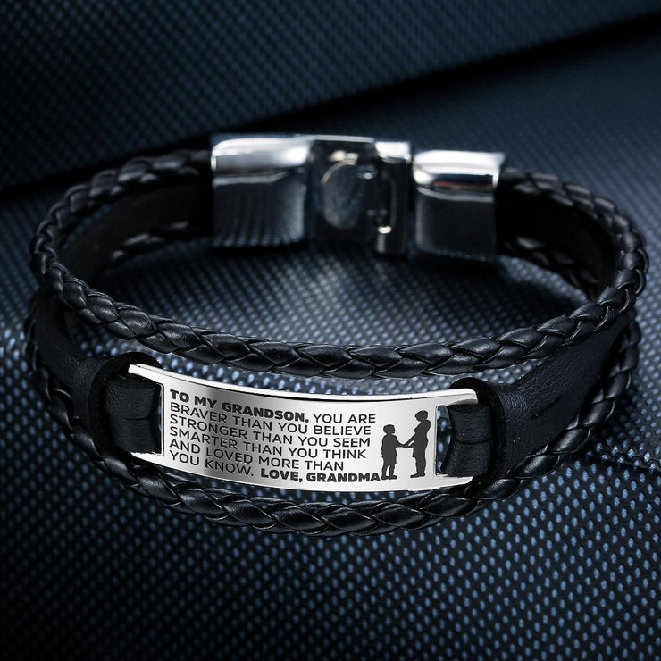 From Grandma to Grandson - Steel & Leather Style Bracelet
