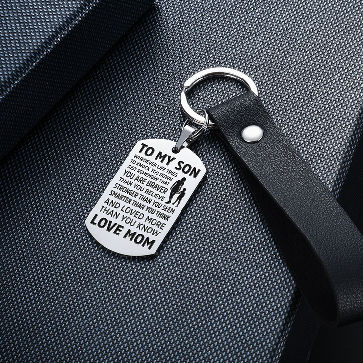 From Mom to Son - Steel & Leather Style Keychain