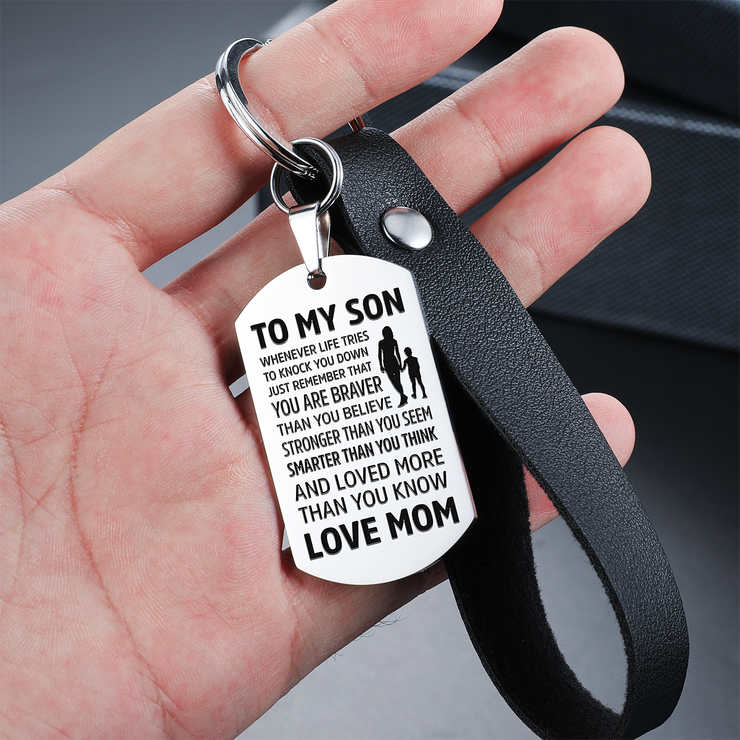 From Mom to Son - Steel & Leather Style Keychain