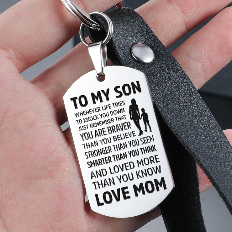 From Mom to Son - Steel & Leather Style Keychain