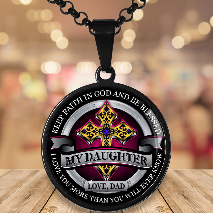 From Dad to Daughter - Be Blessed - Graphic Medallion Necklace