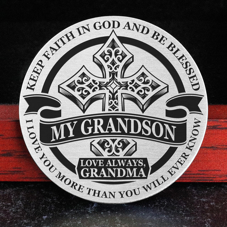 From Grandma to Grandson - Be Blessed - Stainless Steel EDC Keepsake Coin