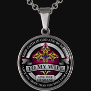 From Husband to Wife - Be Blessed - Graphic Medallion Necklace
