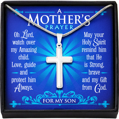 A Mother's Prayer For My Son - Keepsake Message Card & Steel Cross Necklace