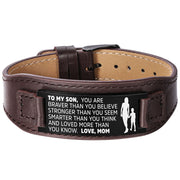 From Mom to Son - Steel & Leather Style Cuff Bracelet