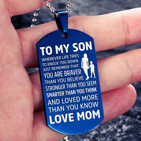 From Mom to Son - Blue Steel Necklace