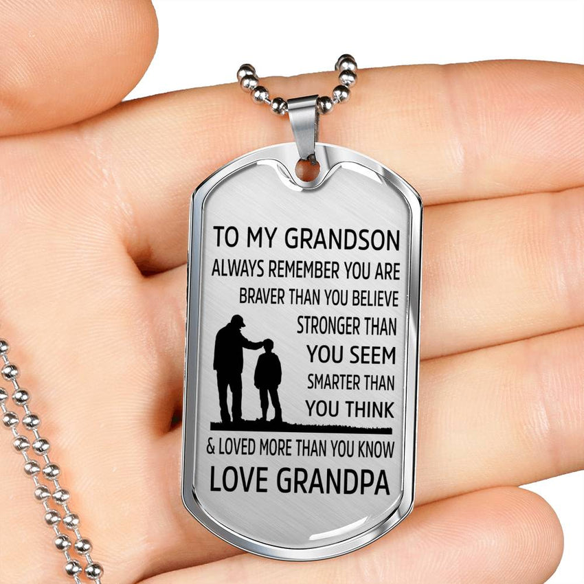 From Grandpa to Grandson - Stainless Steel Dog Tag Necklace