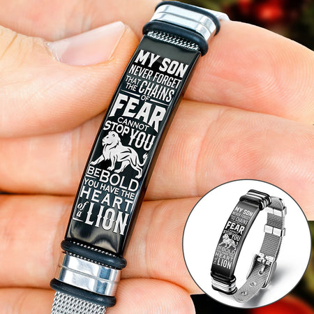 Black Bezel To My Son - Heart of a Lion - Premium Stainless Steel Bracelet