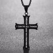 Black Philippians 4:13 Jewelry Stainless Steel Cross Necklace w/ Figaro Chain