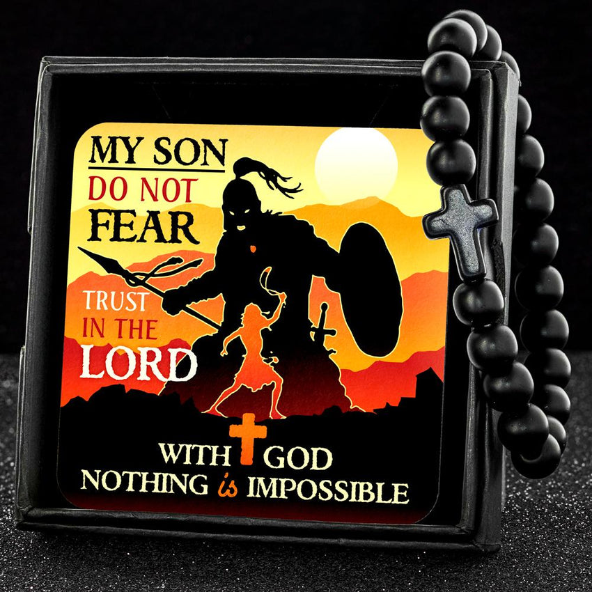 Black To My Son, Do Not Fear - Keepsake Card with Stone Cross Bracelet