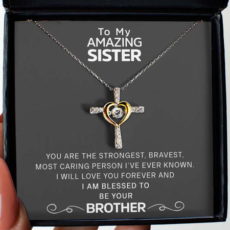 Free Gift Box Included From Brother to Sister - Dancing Jewel Cross Necklace