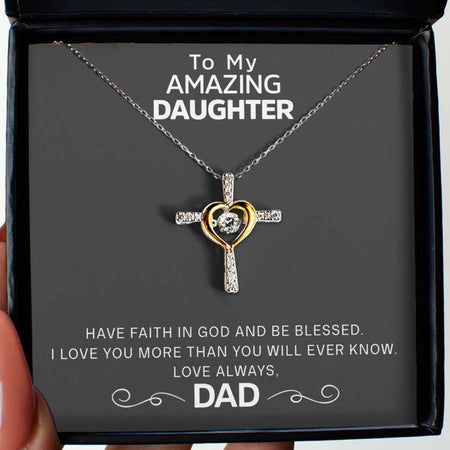 Free Gift Box Included From Dad to Daughter - Dancing Jewel Cross Necklace