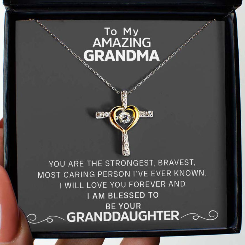 Free Gift Box Included From Granddaughter to Grandma - Dancing Jewel Cross Necklace