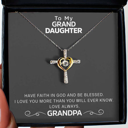 Free Gift Box Included From Grandpa to Granddaughter - Dancing Jewel Cross Necklace