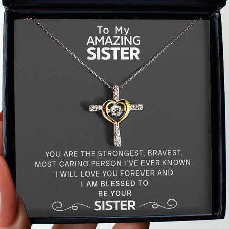 Free Gift Box Included From Sister to Sister - Dancing Jewel Cross Necklace