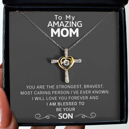 Free Gift Box Included From Son to Mom - Dancing Jewel Cross Necklace