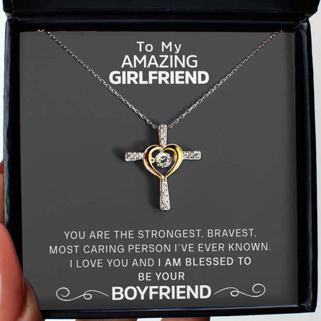 Free Gift Box Included To My Amazing Girlfriend - Dancing Jewel Cross Necklace