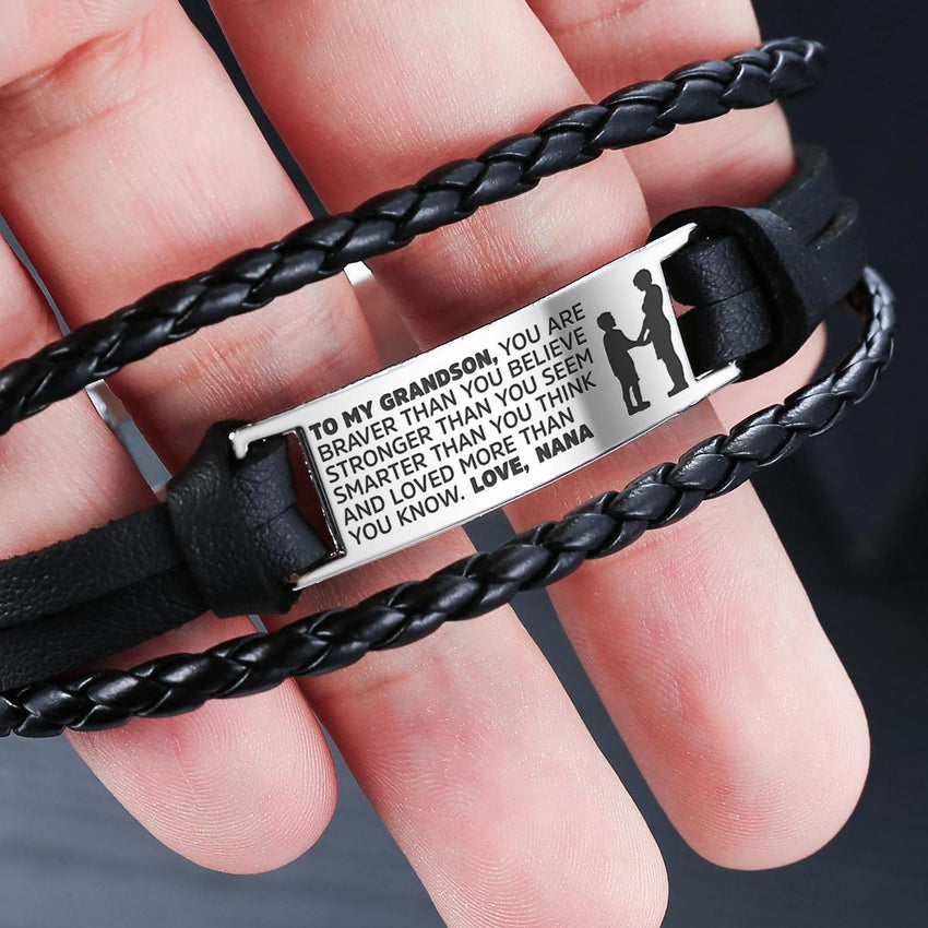 From Nana to Grandson - Steel & Leather Style Bracelet