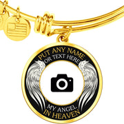 Gold Stainless Angel in Heaven Memorial Photo Bangle
