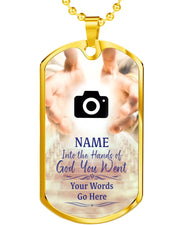 Gold Stainless Hands of God Memorial Photo Dog Tag Necklace