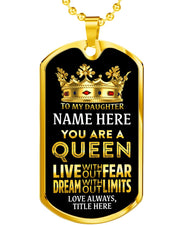 Gold Stainless My Daughter is a Queen Custom Dog Tag Necklace