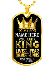 Gold Stainless My Son is a King Custom Dog Tag Necklace