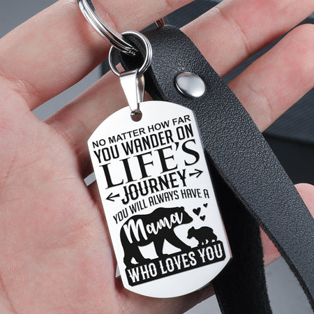 Mama Bear Loves You - Steel & Leather Style Keychain