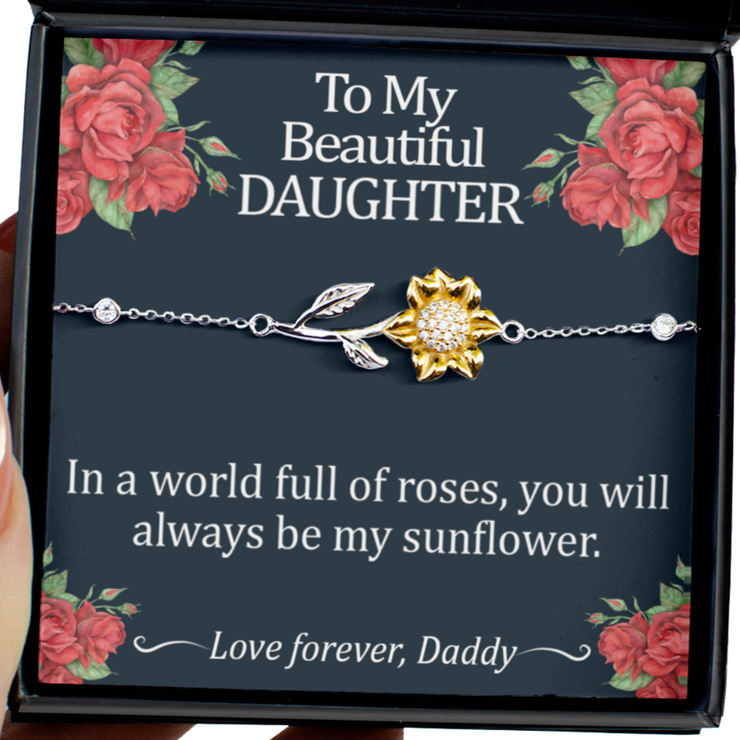 Sunflower Bracelet From Daddy to Daughter - Sterling Silver Sunflower Bracelet