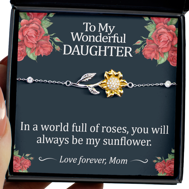 Sunflower Bracelet From Mom to Daughter - Sterling Silver Sunflower Bracelet